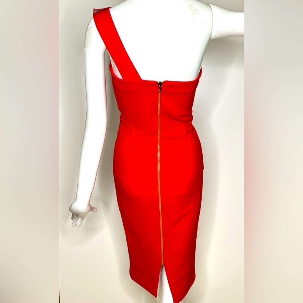 Roland Mouret Sz 2 Red Crepe Wool Pernice One Shoulder Back Zip Dress — image 4 of 8